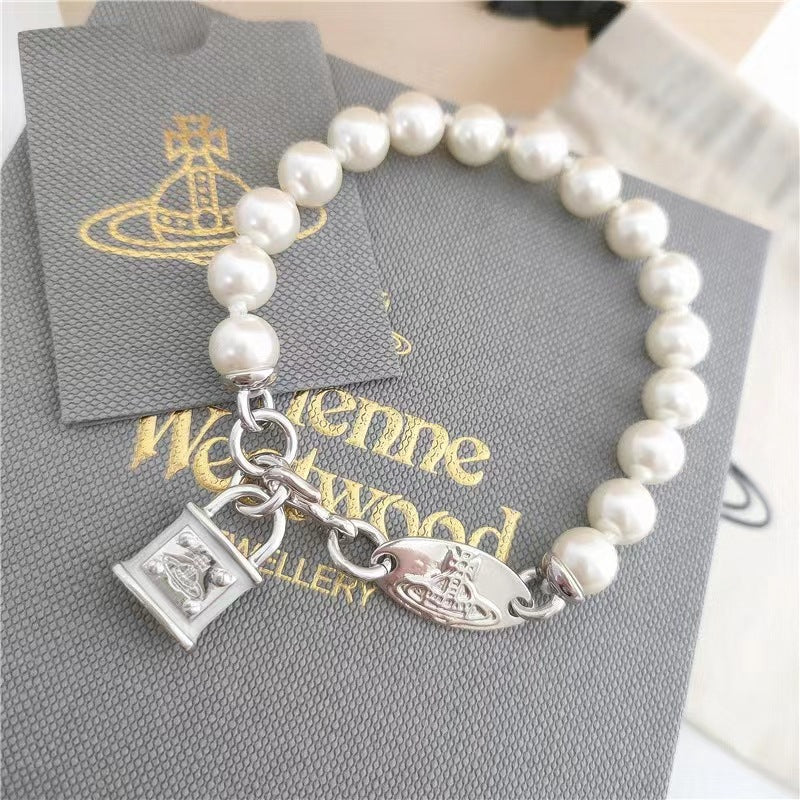 Replica Vivienne Westwood Lock Charm Pearl Bracelet