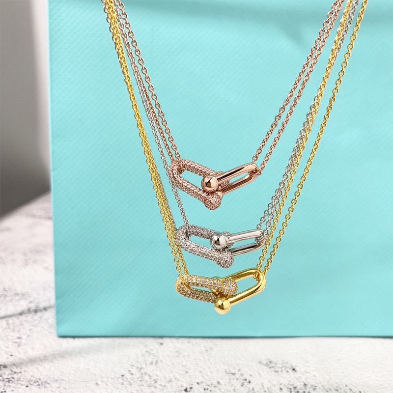 Replica Tiffany Diamond Double Horseshoe Clasp Pendant Necklace