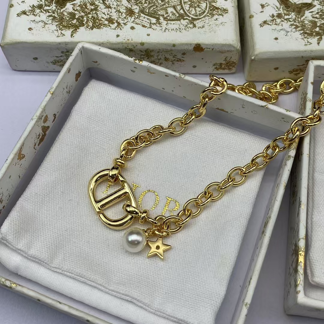 Replica Dior CD Pendant with Star Pearl Charm Necklace