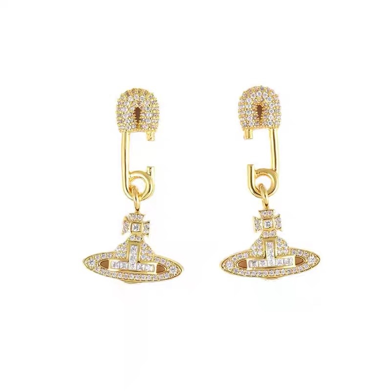 Replica Vivienne Westwood Diamond Inlay Paperclip Saturn Earrings