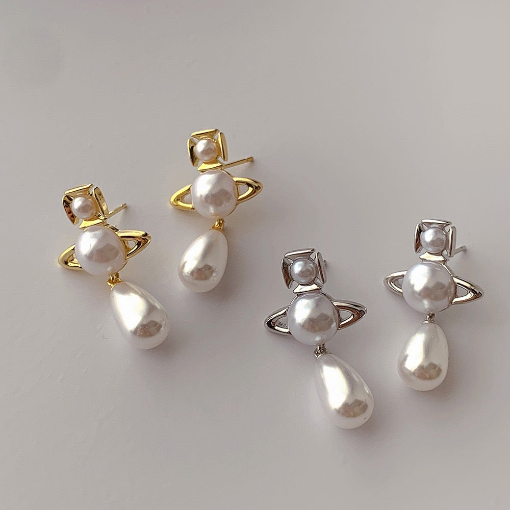 Replica Vivienne Westwood Teardrop Pearl Saturn Earrings