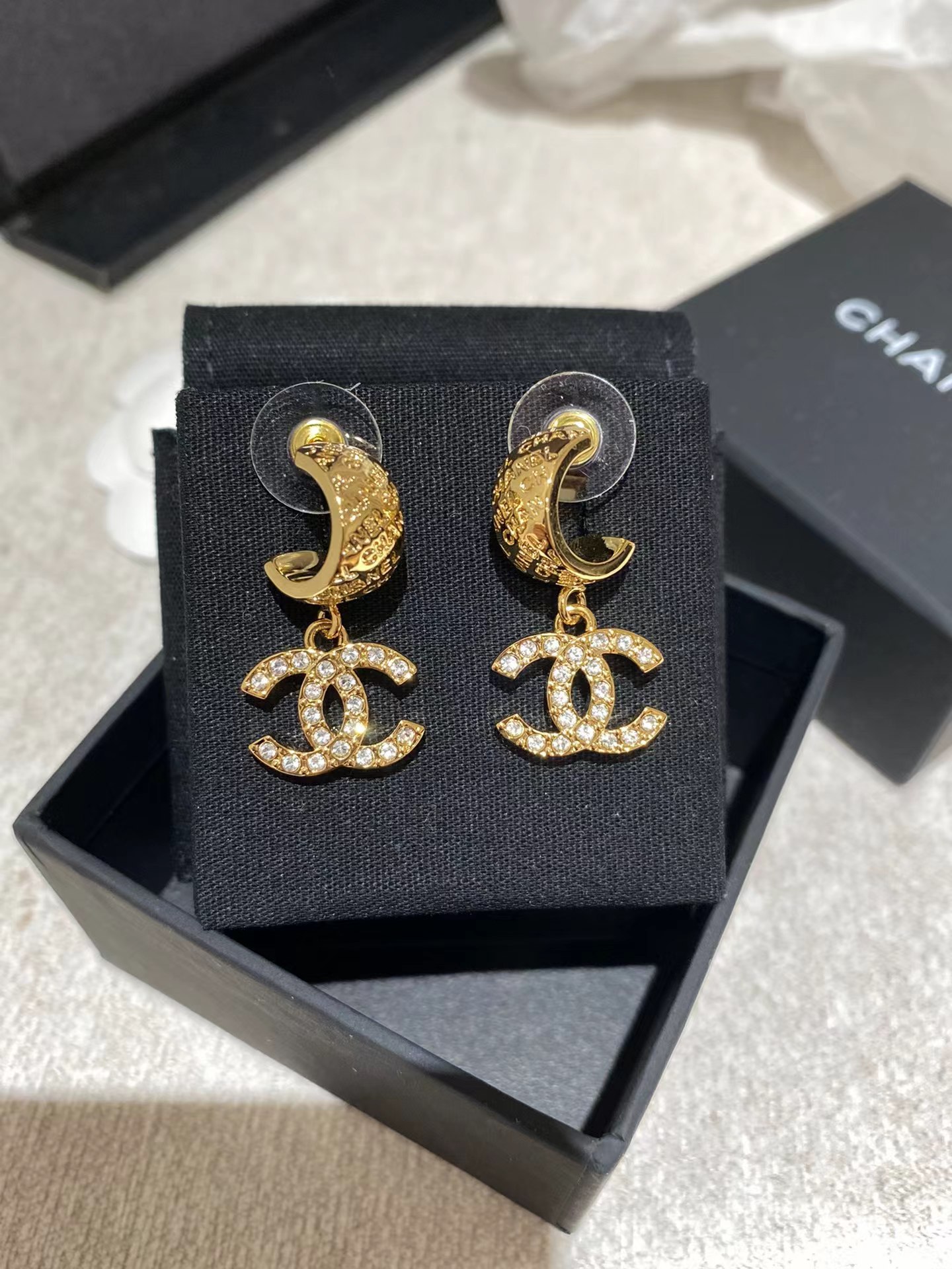 Replica Chanel Gold Color Double C Dangle Earrings
