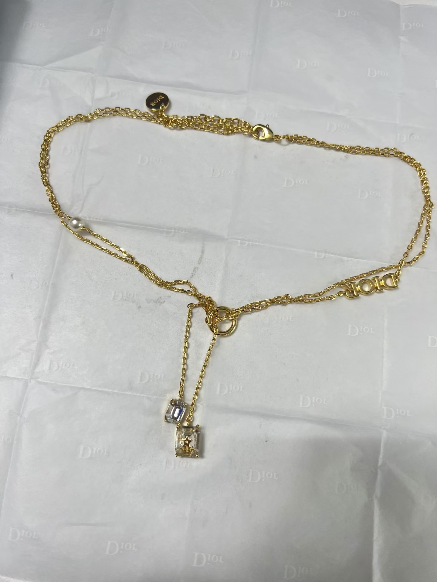 Replica Dior Two Layered Two String Diamond Pendant Drop Y Necklace