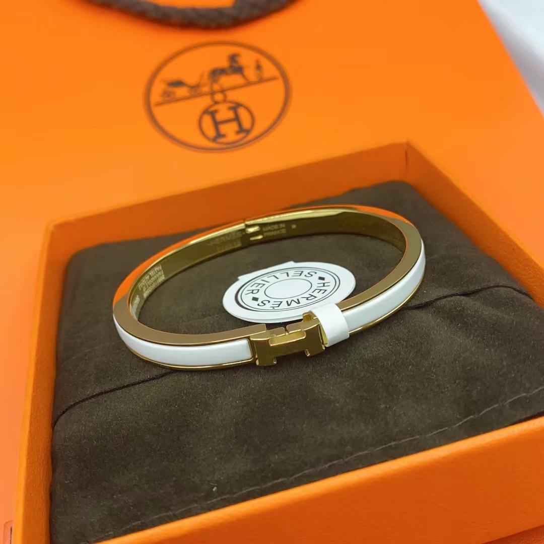 Replica Hermes H White Enamel Bracelet