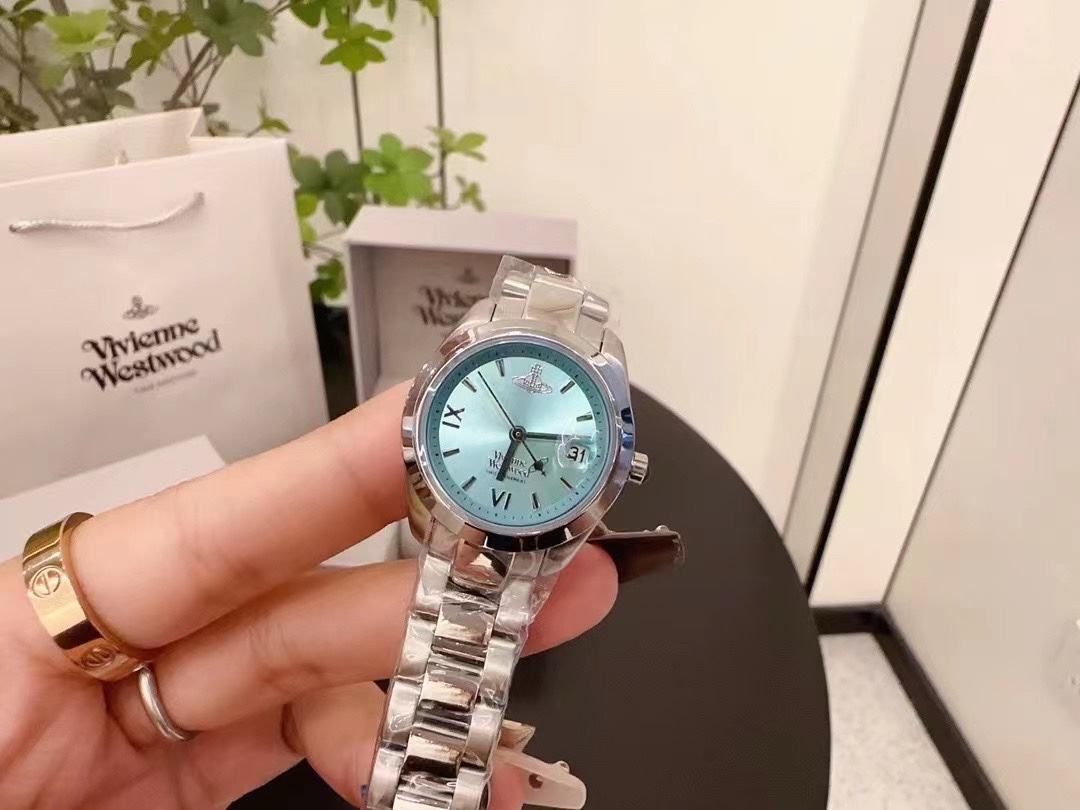 Replica Vivienne Westwood Light Blue Dial Silver Band Saturn Watch - 28MM