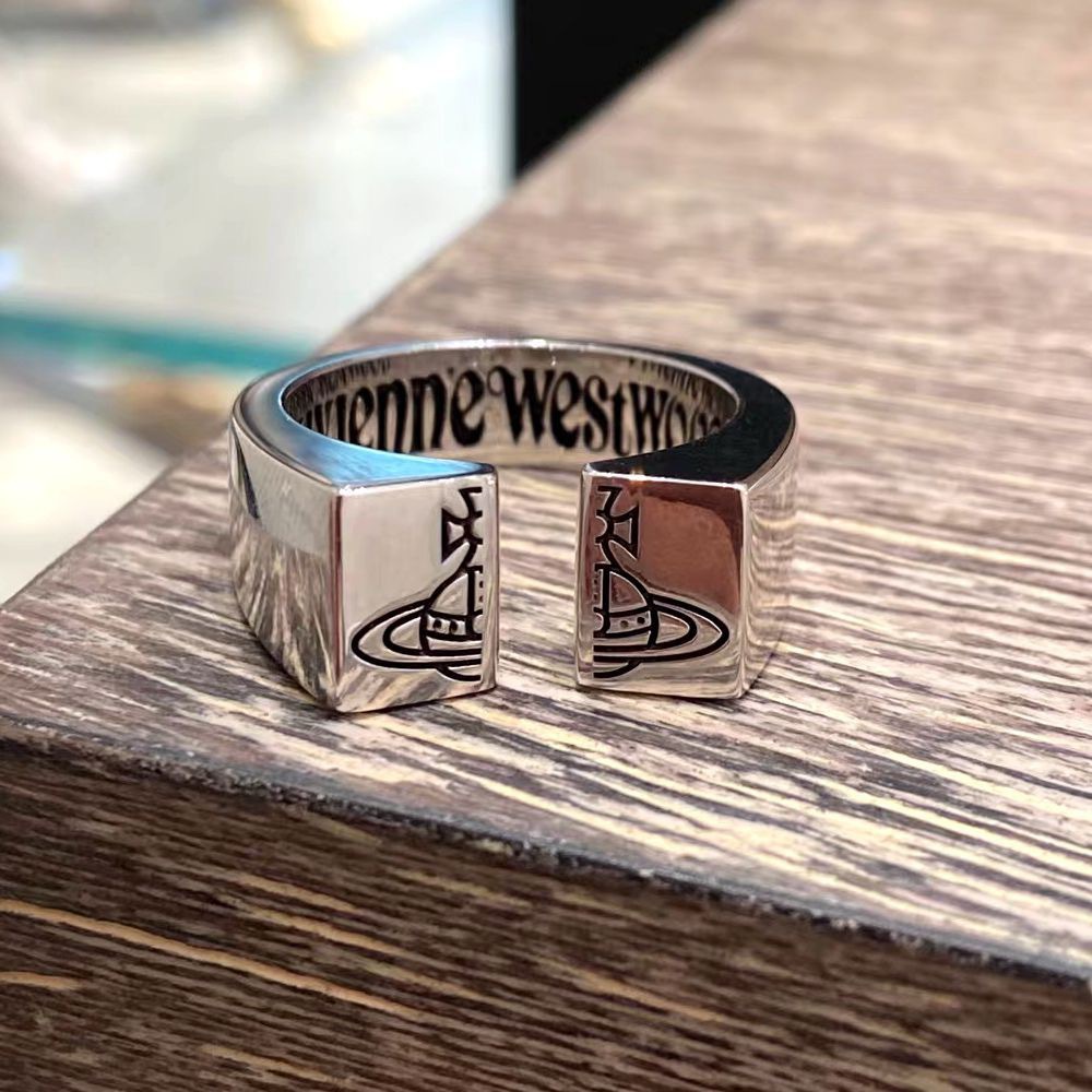 replica Vivienne Westwood Punk Unisex Style Wide Band Stamped Saturn Couple Ring