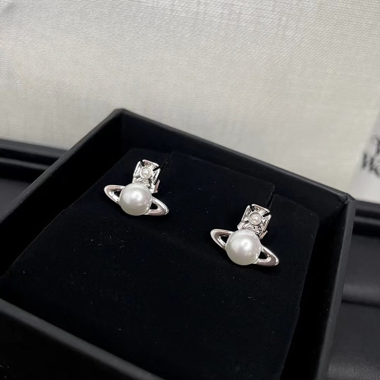 Replica Vivienne Westwood Pearl Stud Saturn Earrings