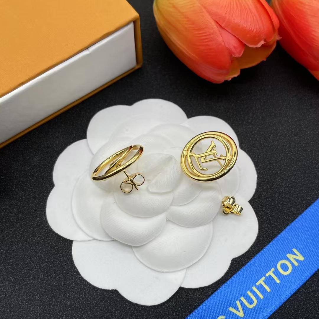 Replica Louis Vuitton Hollow LV Letter Round Earrings
