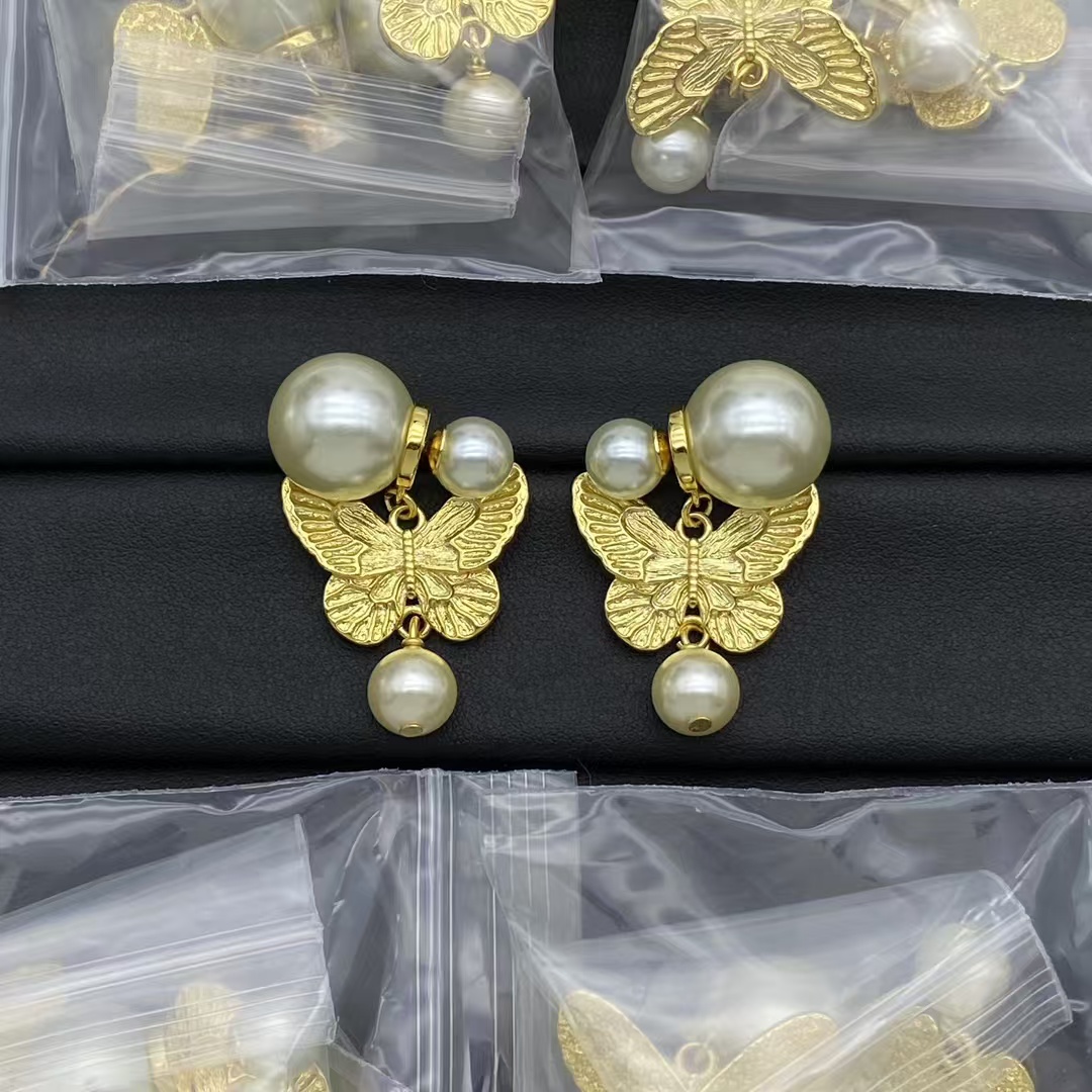Replica Dior Butterfly with Pearl Earrings