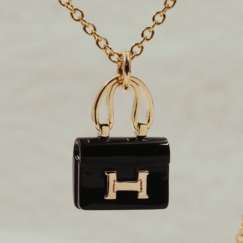 Replica Hermes Black Bag Pendant Necklace