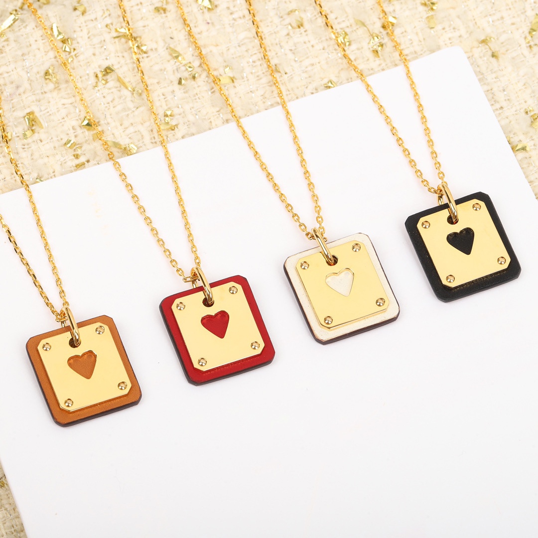 Replica Hermes Cowhide Leather Square Tag Necklace