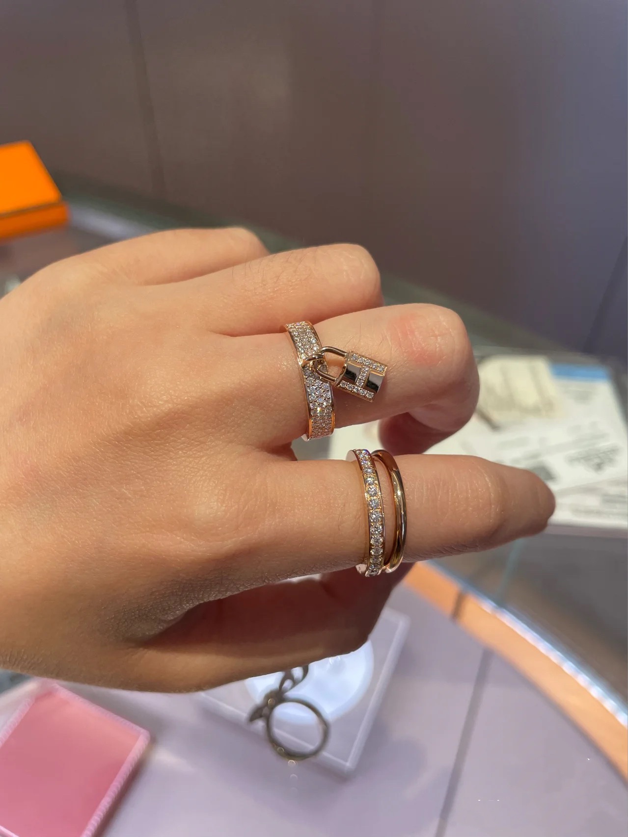 Replica Hermes Diamond Paved Lock Ring