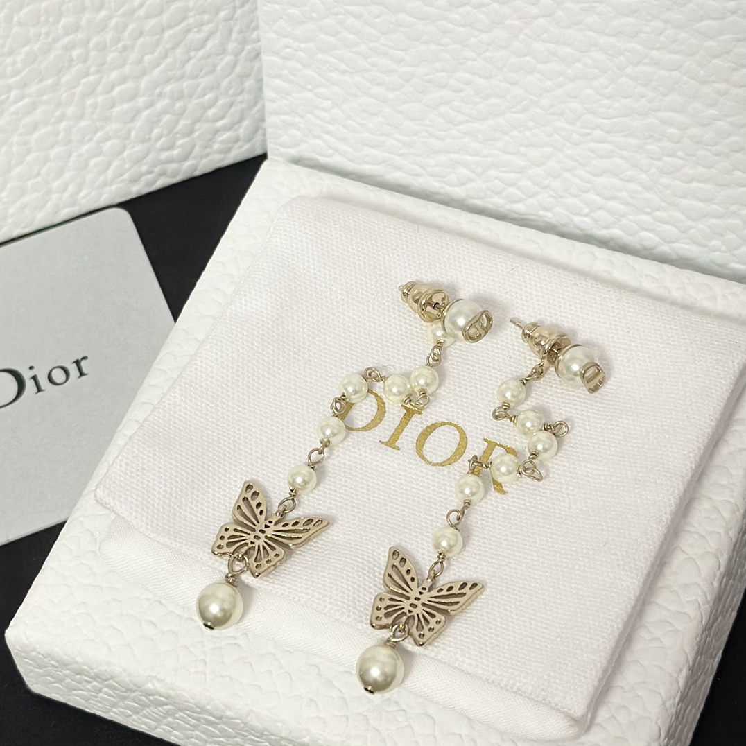 Replica Dior Long Tassel Butterfly Dangle Pearl Earrings