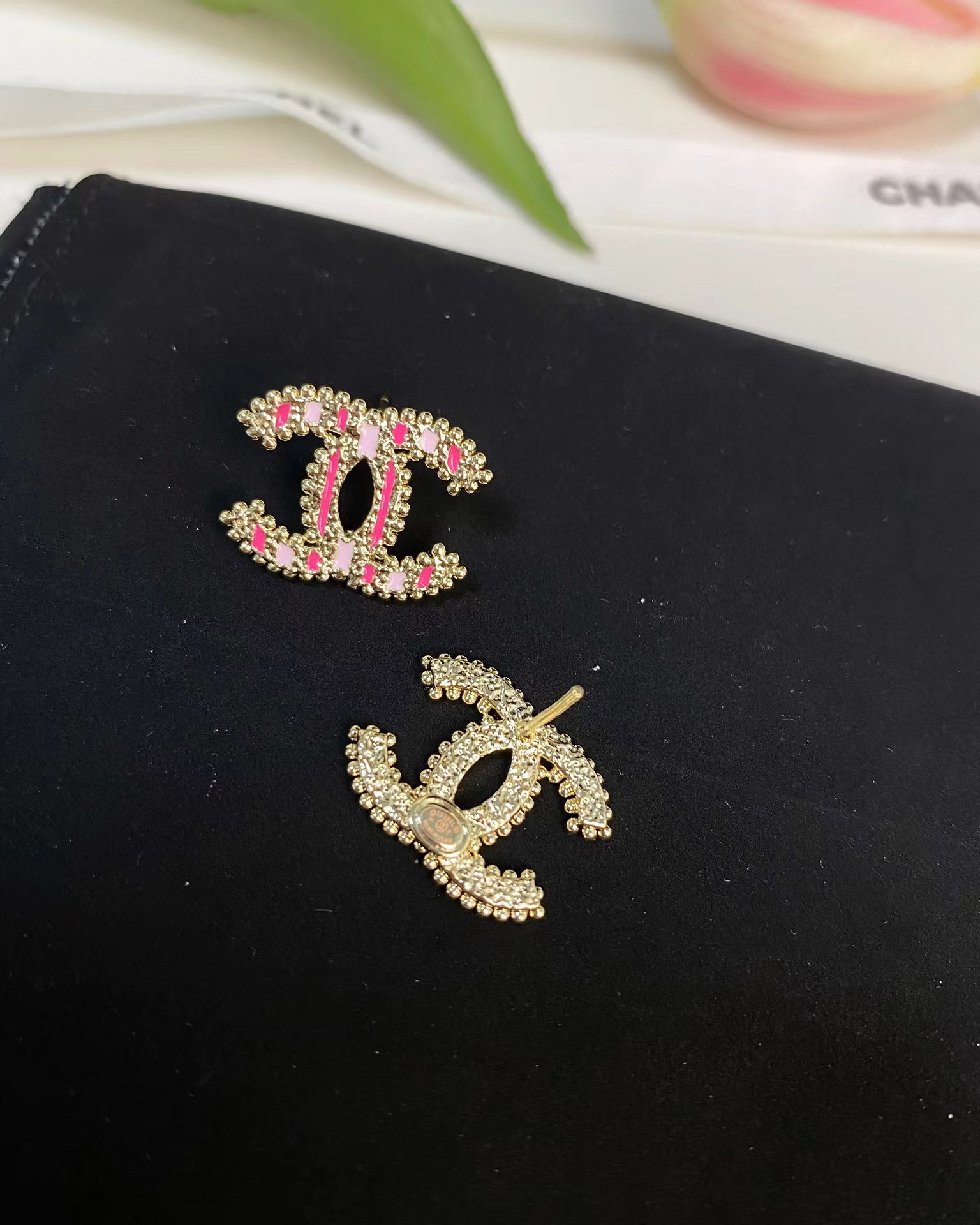 Replica Chanel Enamel Pink Double C Earrings