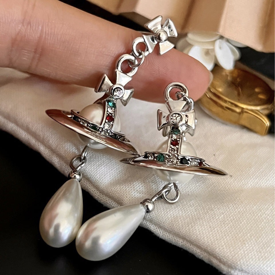 Replica Vivienne Westwood Saturn Teardrop Pearl Earring