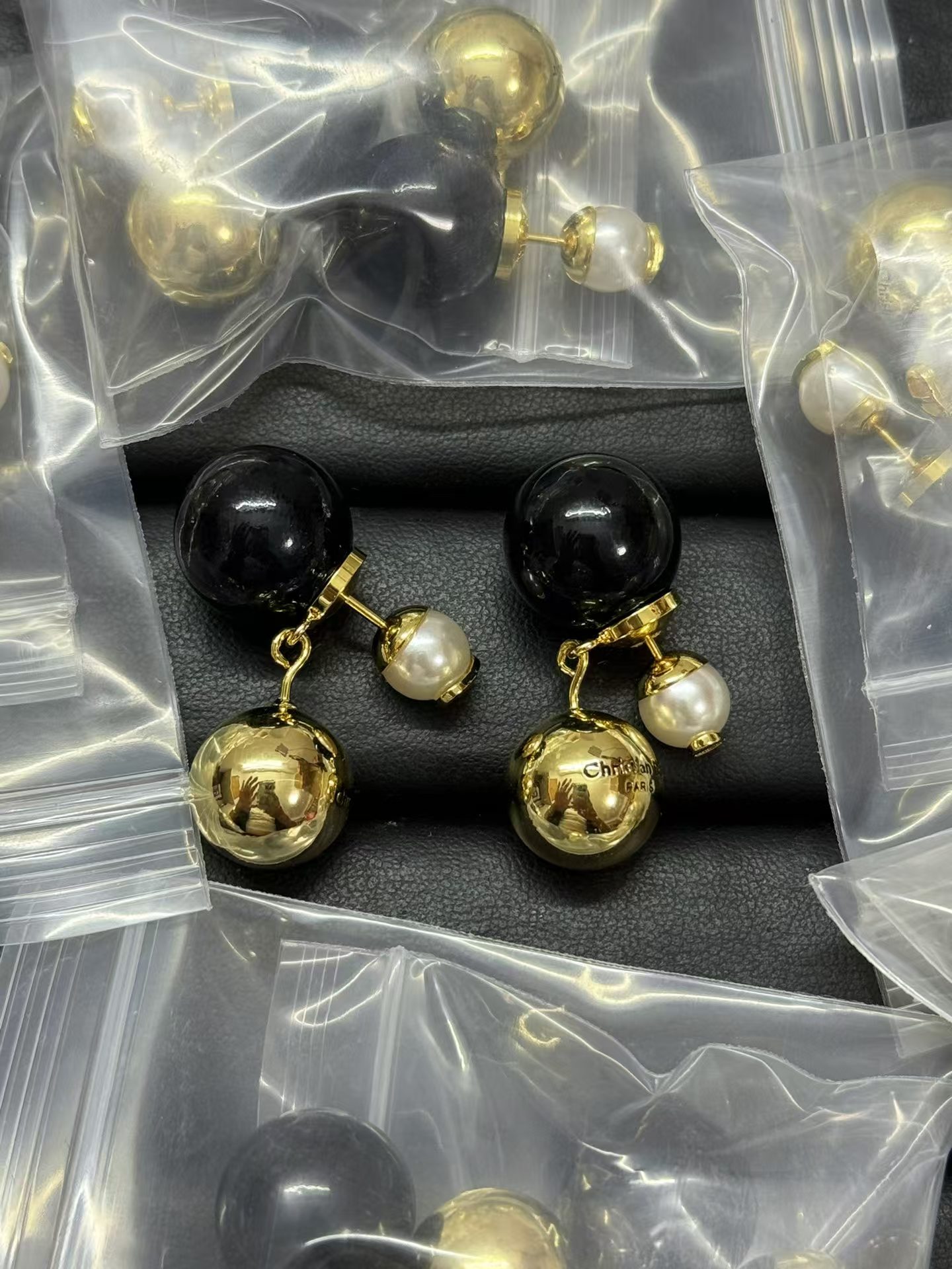 Replica Dior Black Pearl Earrings