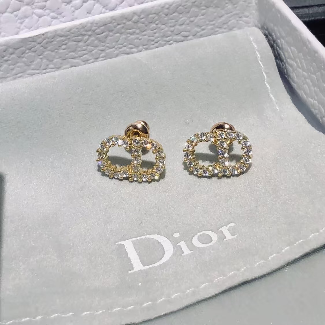 Replica Dior Classic Diamond Paved CD Stud Earrings