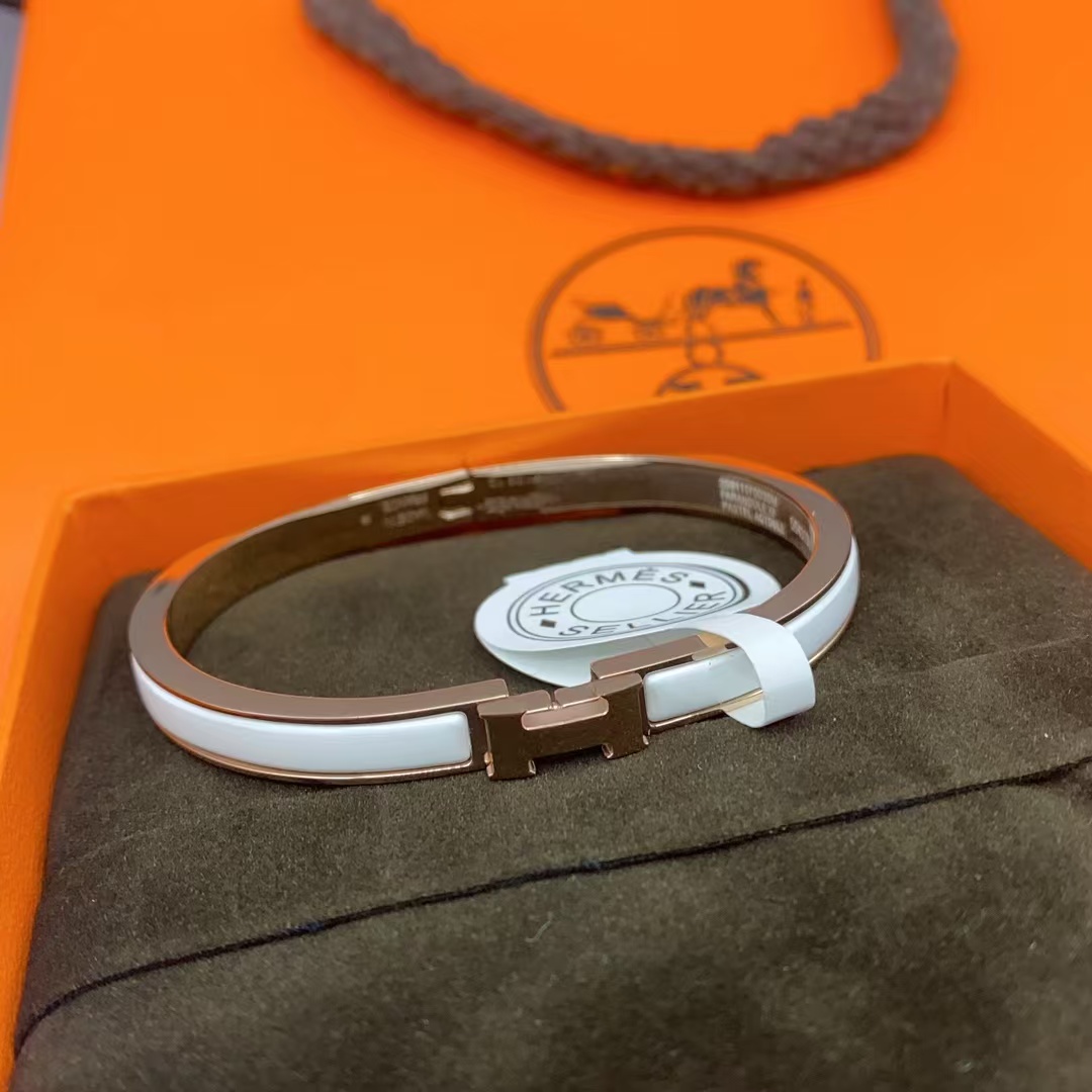 Replica Hermes H White Enamel Bracelet
