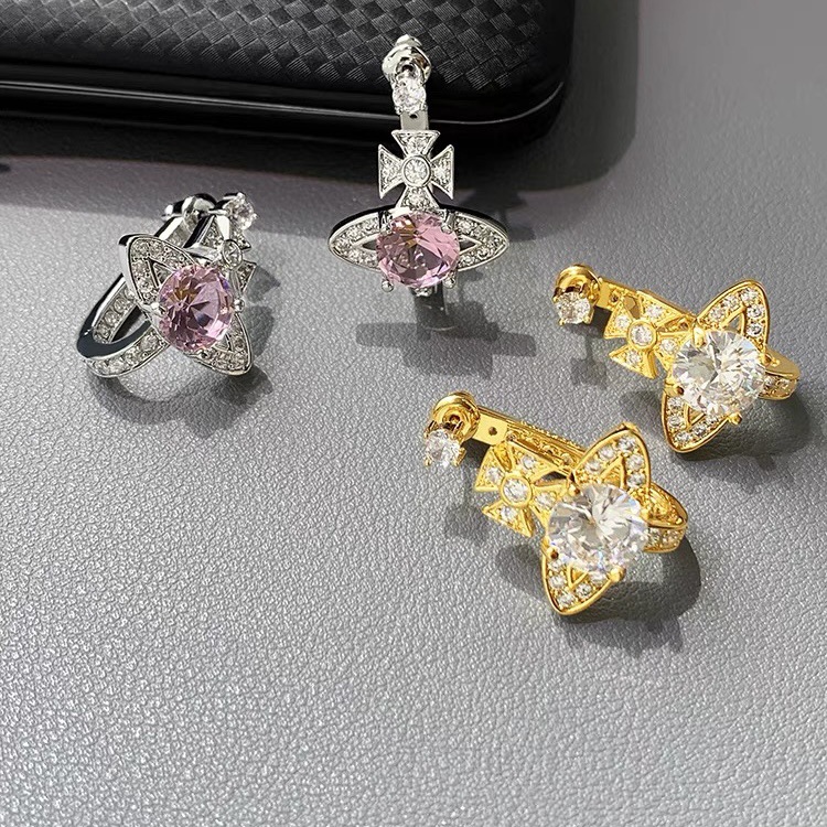 Replica Vivienne Westwood Pink White Diamond Saturn Earrings