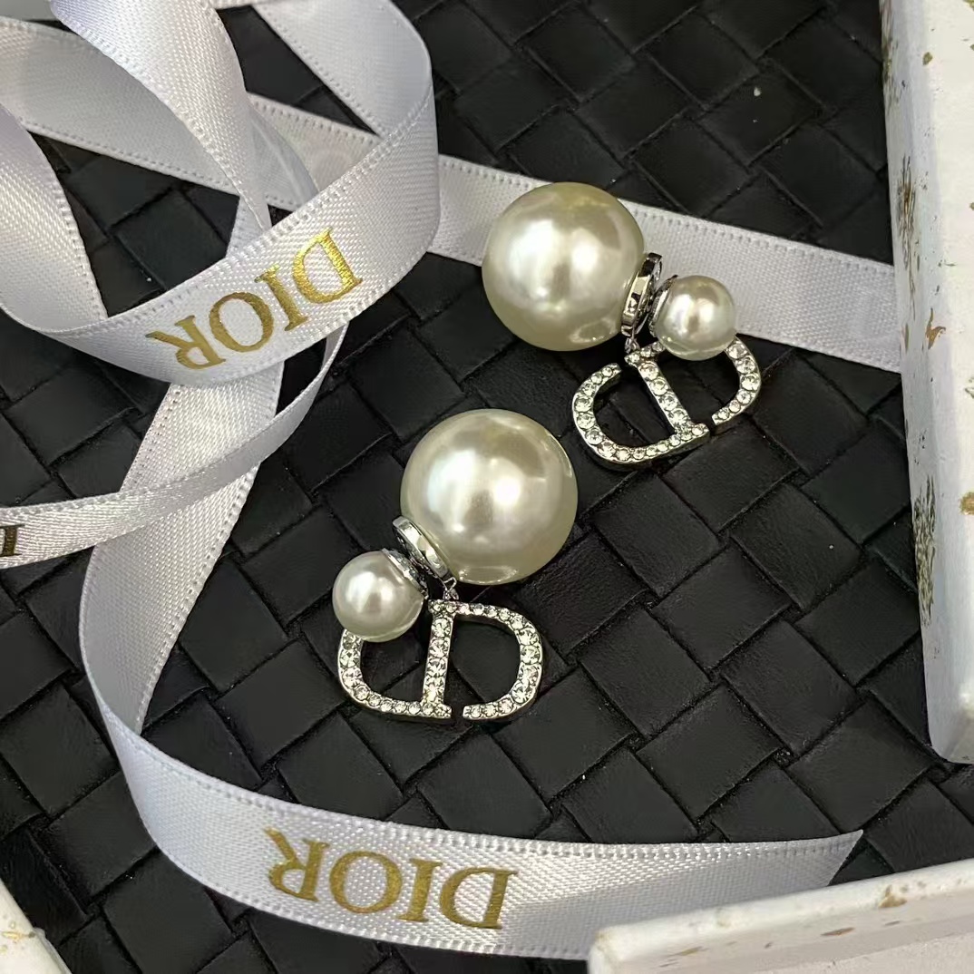 Replica Dior Silver CD Pearl Earrings