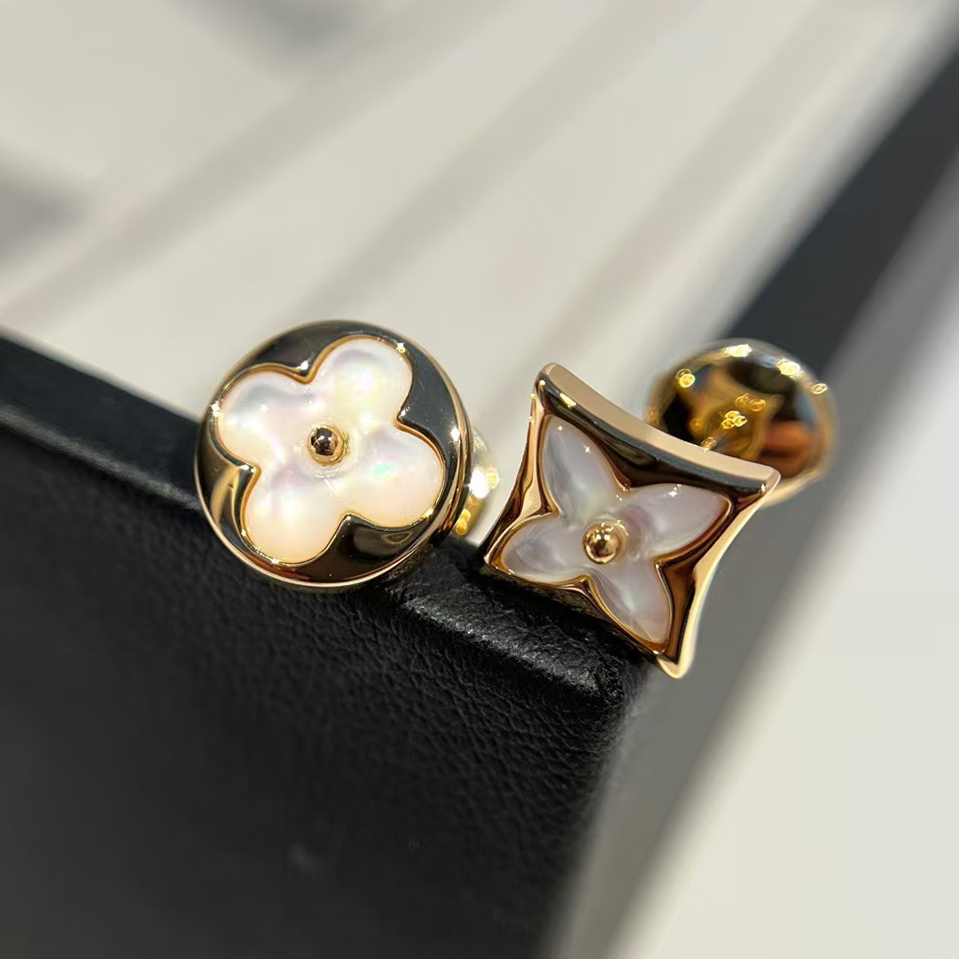 Replica Louis Vuitton Asymmetric Mother of Pearl Stud Earrings