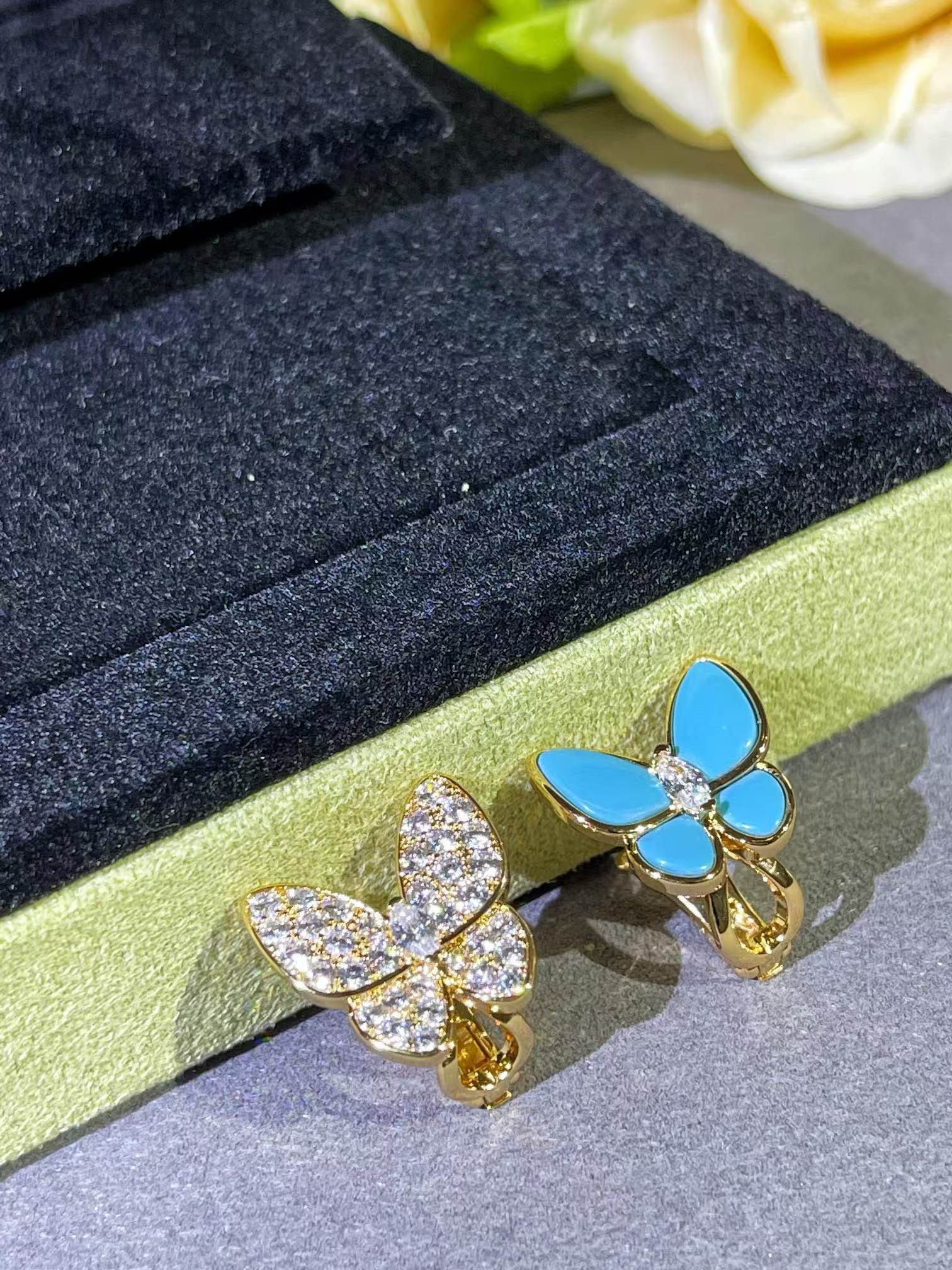 Replica Van Cleef & Arpels Blue & Diamond Two Butterfly Earrings