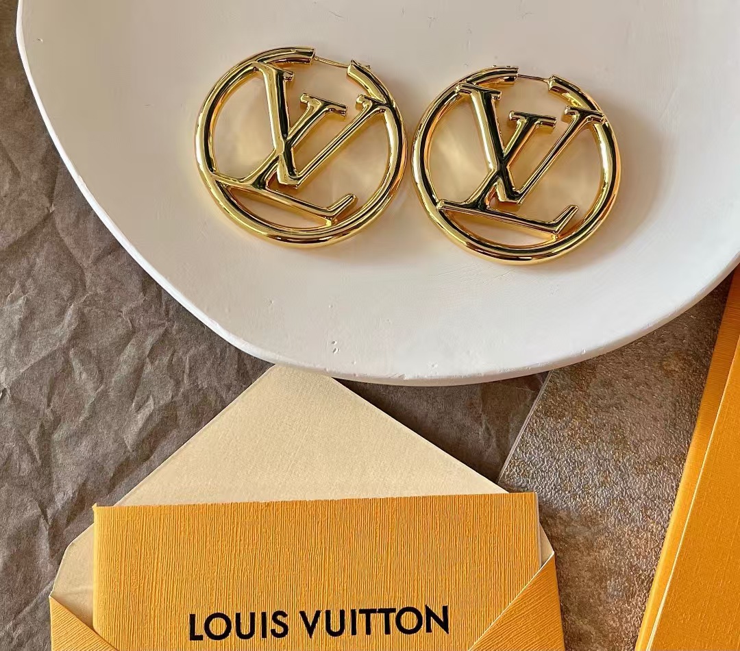 Replica Louis Vuitton Large Hollow Round LV Letter Earrings