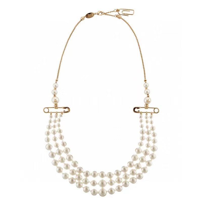 Replica Vivienne Westwood Half Chain Half 3 Row Pearl Necklace