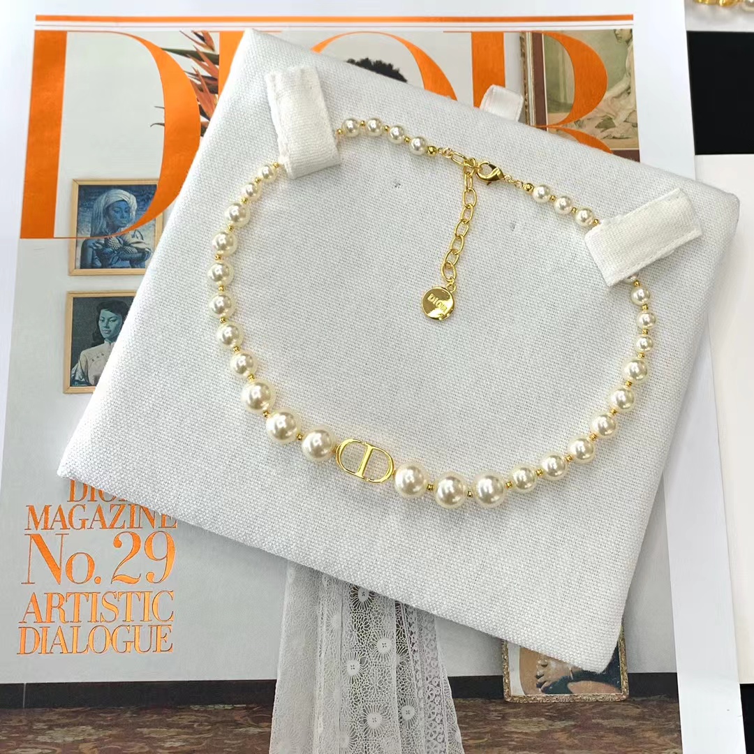 Replica Dior CD Pendant Pearl Choker Necklace