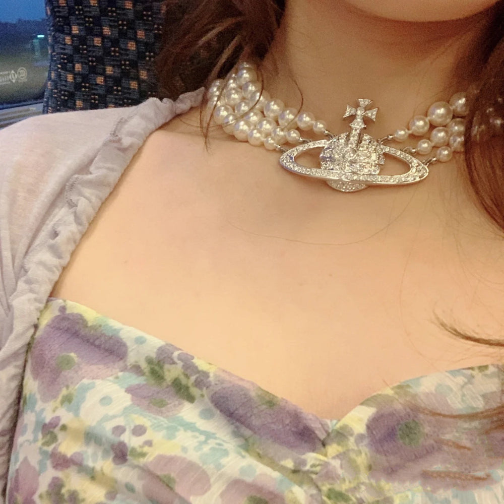 Replica Vivienne Westwood Three Row Pearl Necklace