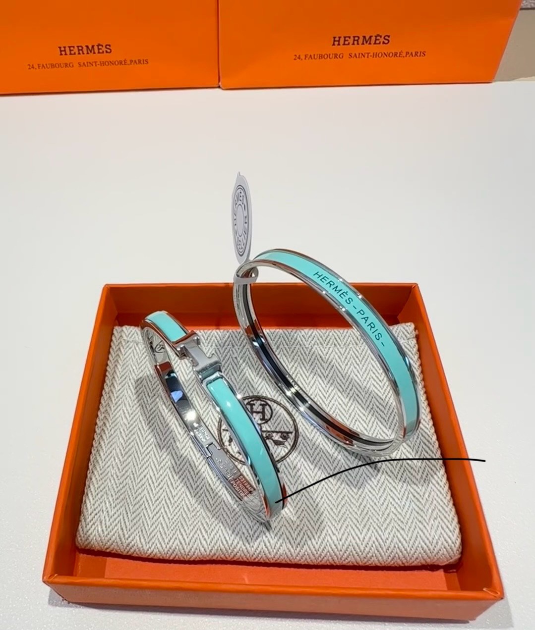 Replica Hermes H Blue Enamel Bracelet