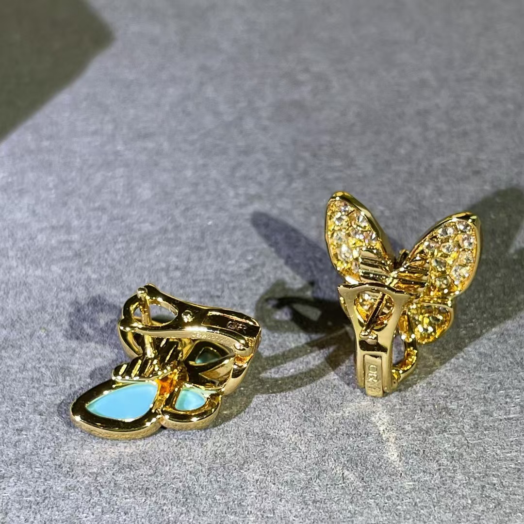 Replica Van Cleef & Arpels Blue & Diamond Two Butterfly Earrings