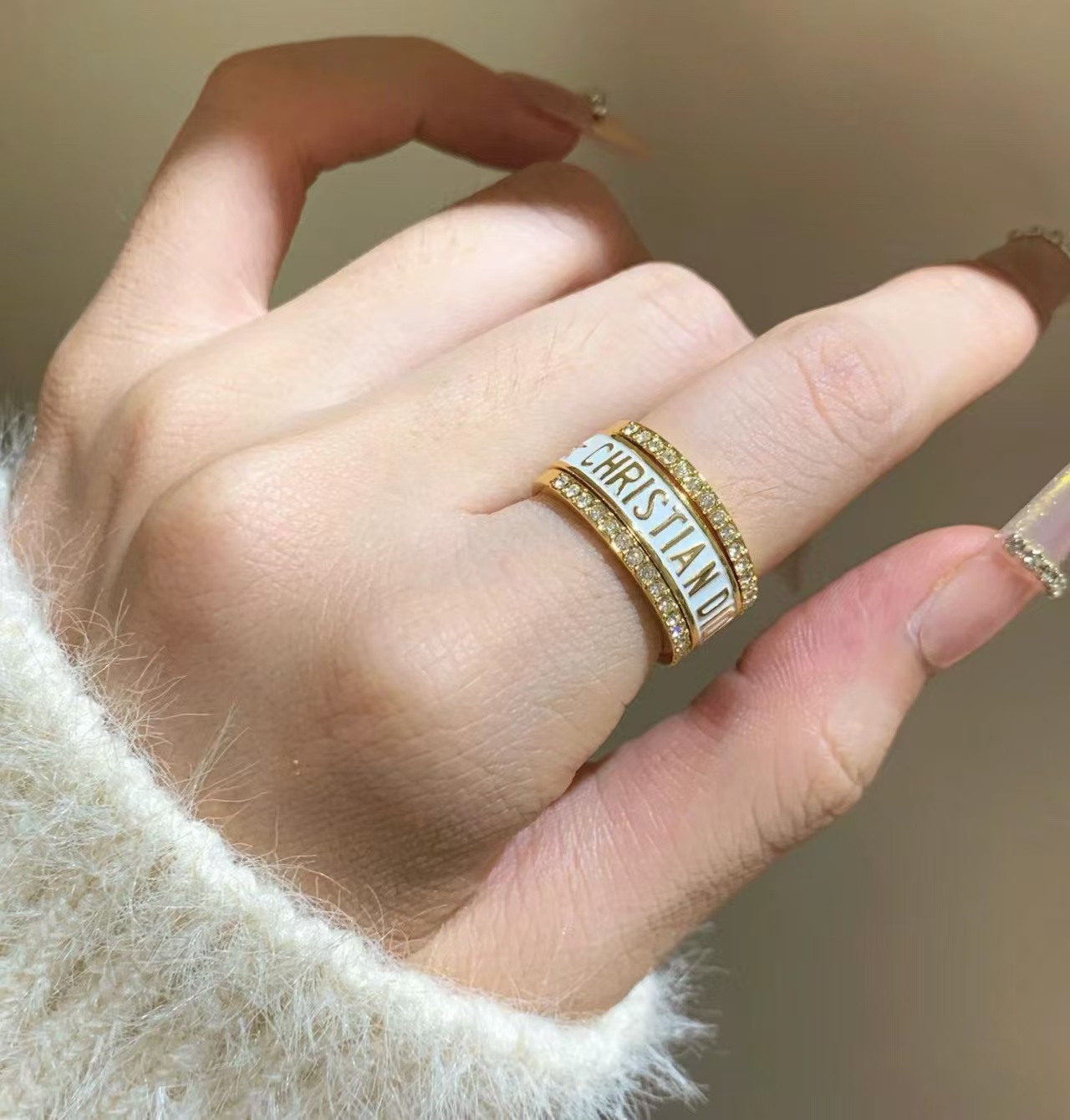 Replica Dior White Enamel Rings - 3 Pieces