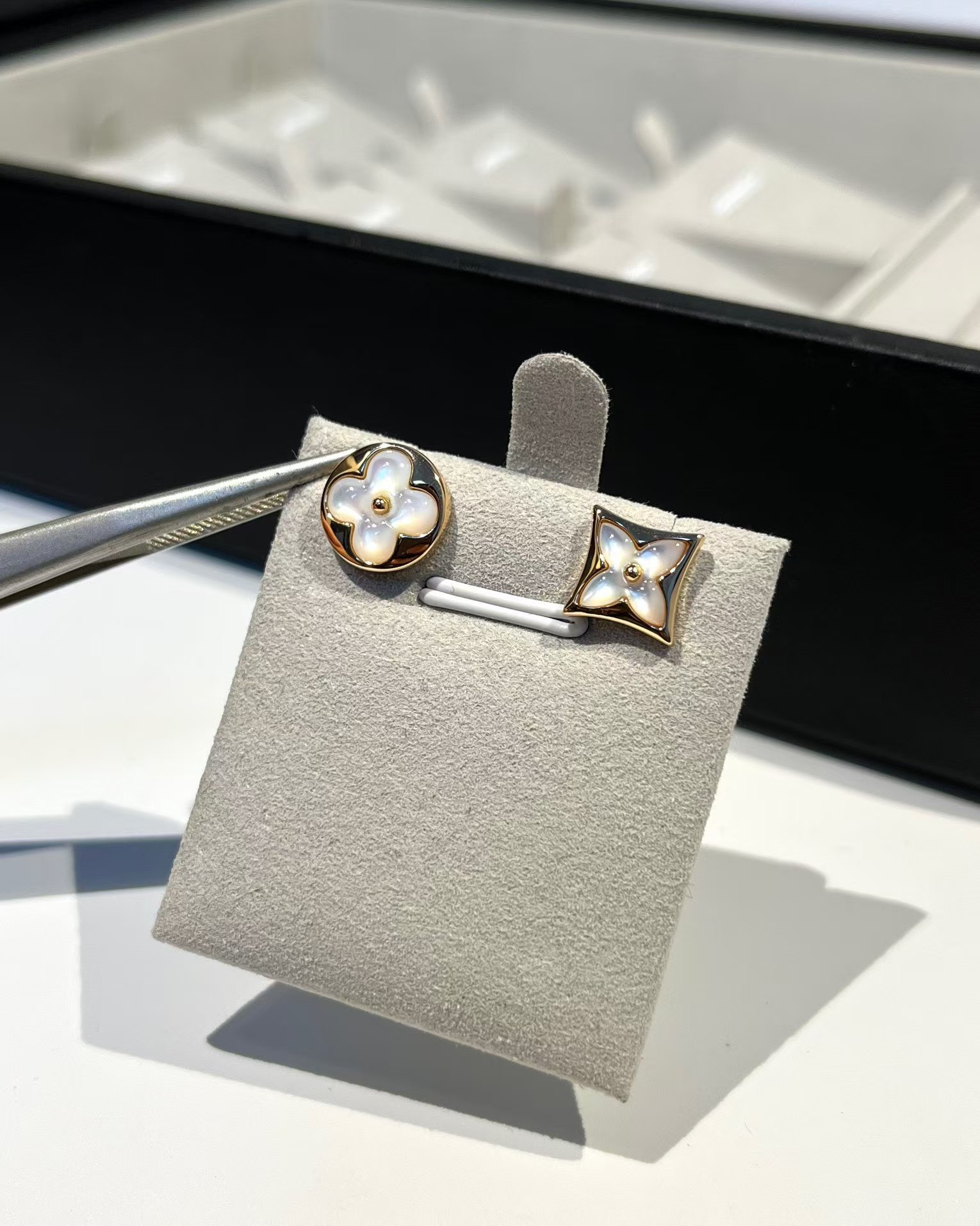 replica Louis Vuitton Asymmetric Mother of Pearl Stud Earrings