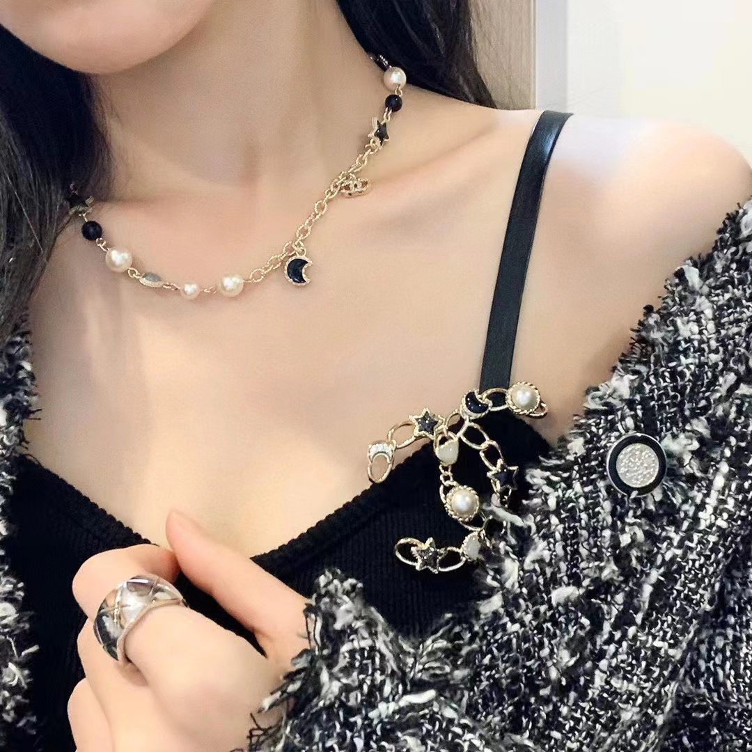 Replica Chanel Moon Star Pearl Charms Necklace