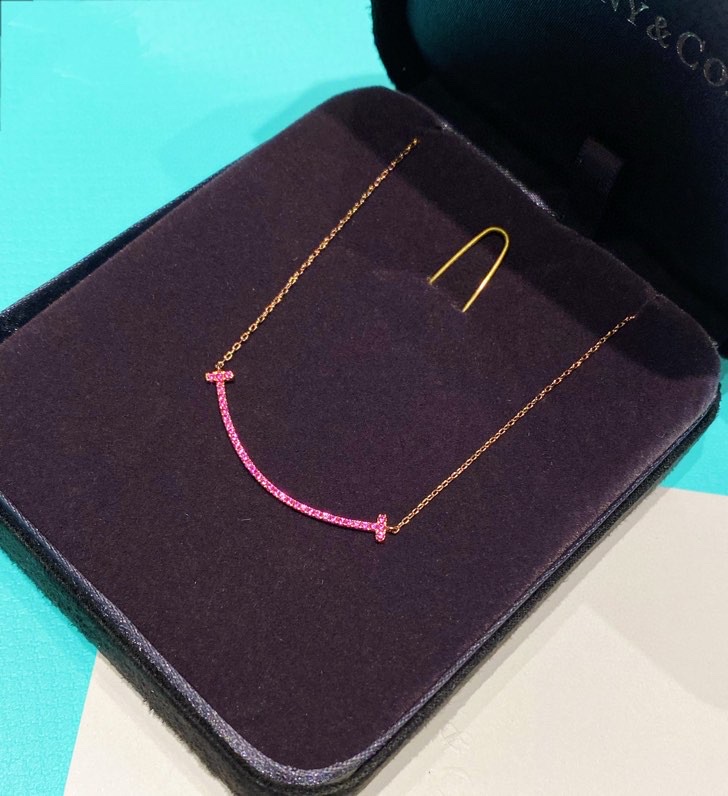 Replica Tiffany Rose Gold Chain Pink Diamond Smile Necklace