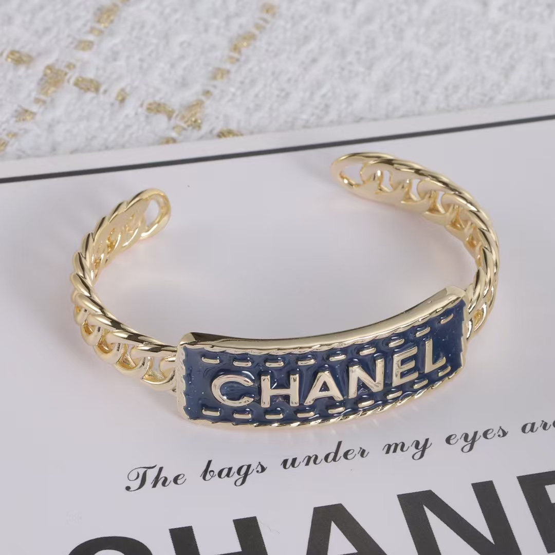 Replica Chanel Letters Denim Open Bangle Bracelet