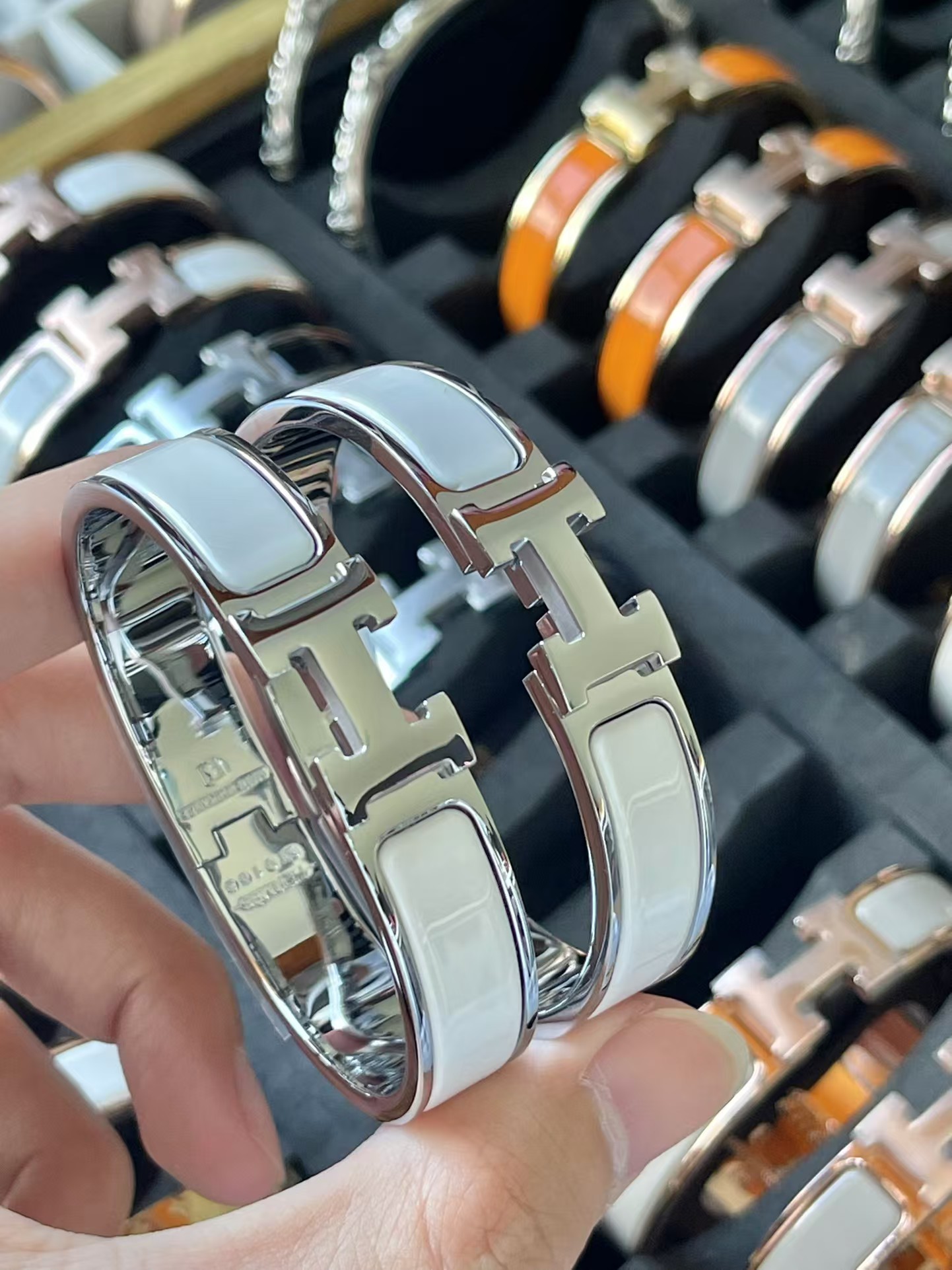 Replica Hermes Wide H Enamel Bracelet