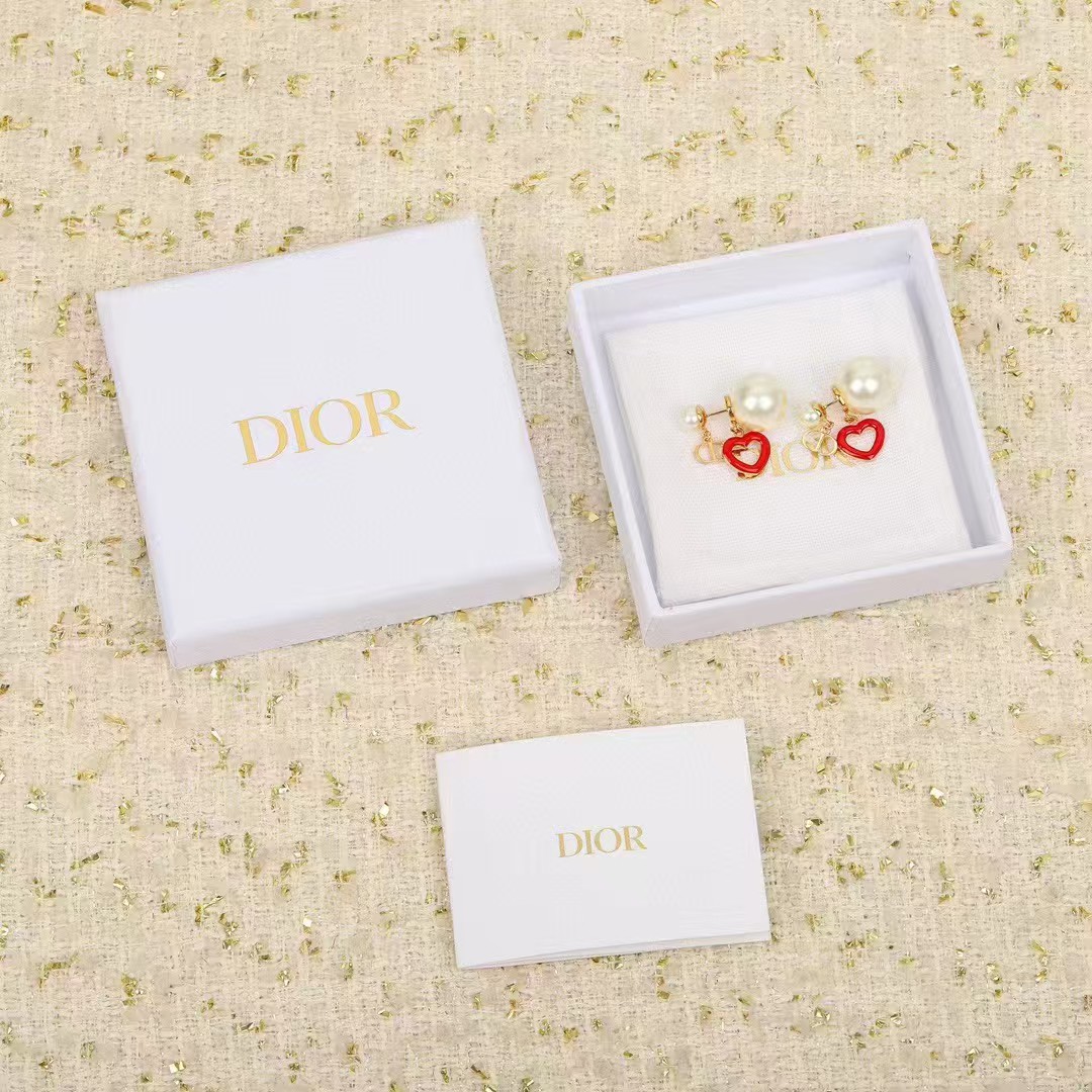 Replica Dior CD Heart Drop Front Back Pearl Stud Earring