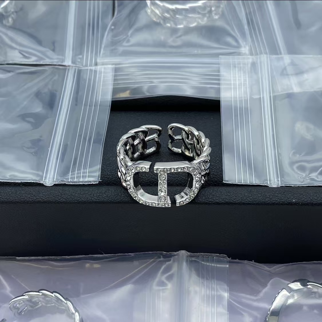 Replica Dior Silver Two Row Chain CD Ring