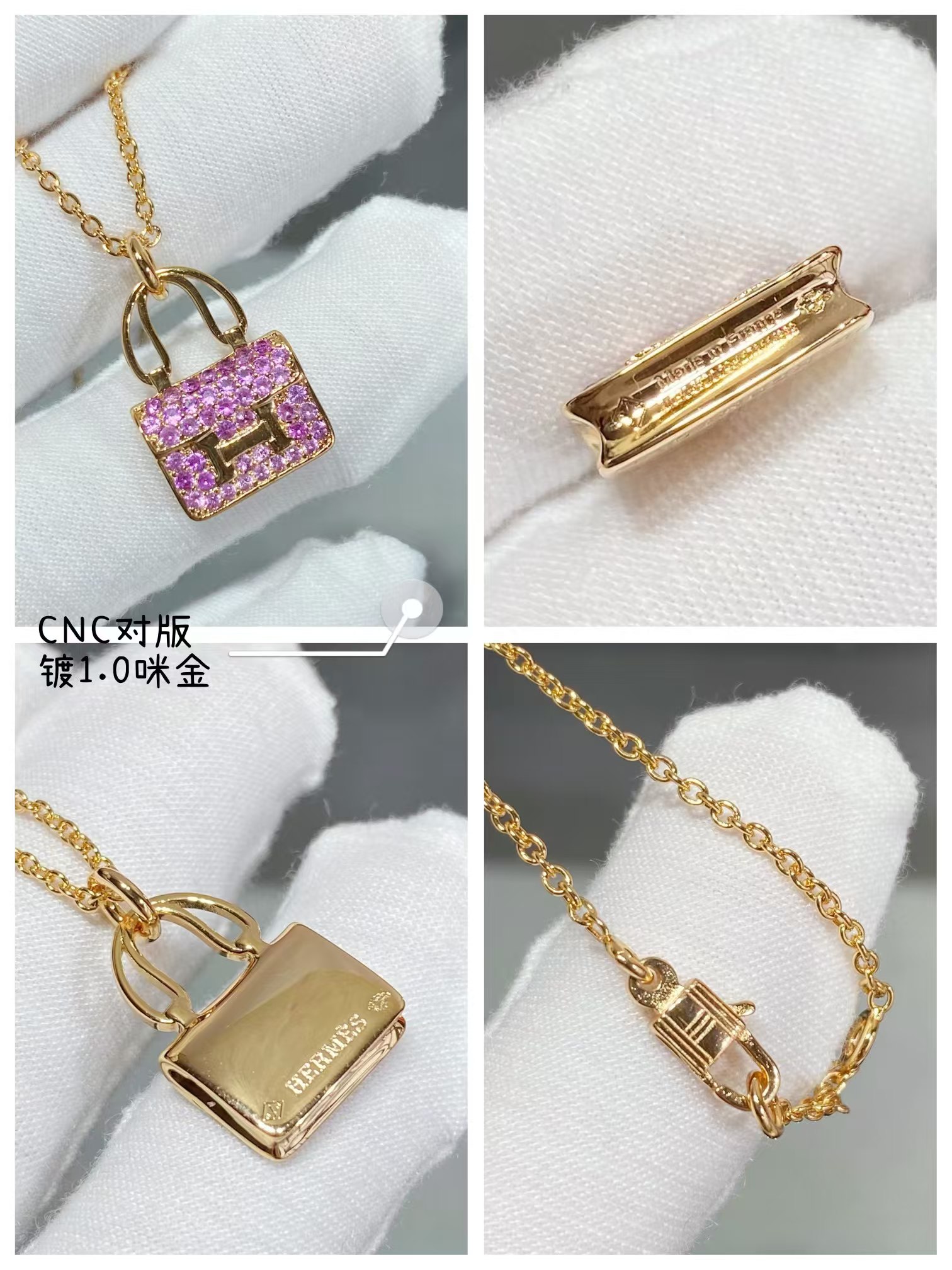 Replica Hermes Diamond Paved Bag Pendant Necklace