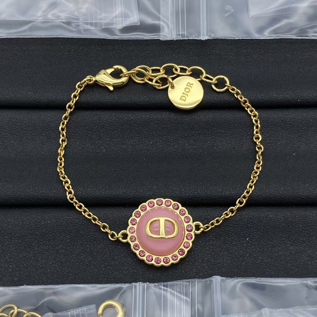 Replica Dior Petit CD Pink Diamond Paved Gold-Finish Bracelet