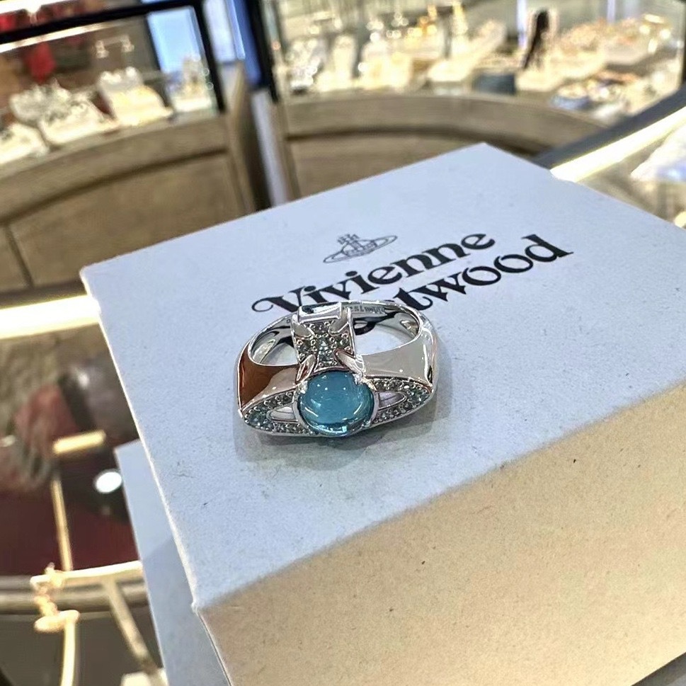 Replica Vivienne Westwood Lake Blue Lucky Bead Saturn Ring