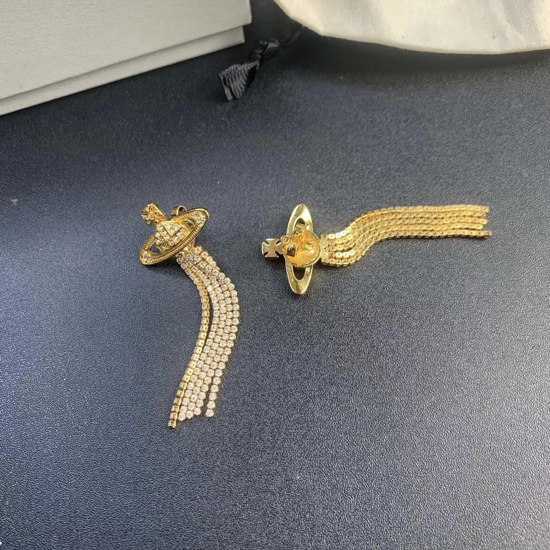 Replica Vivienne Westwood Party Queen Rhinestone Tassel Saturn Earrings