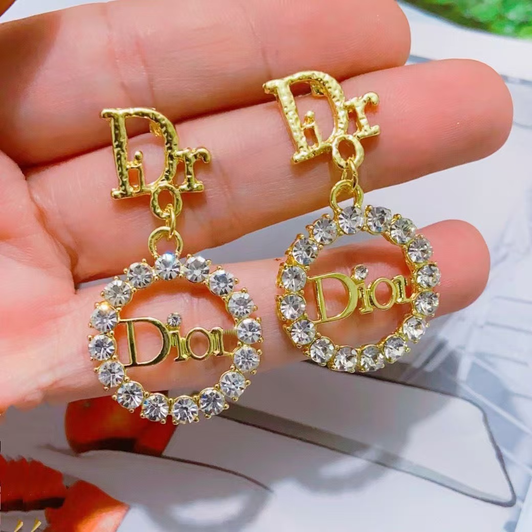 Replica Dior Diamond Paved Round CD Earrings