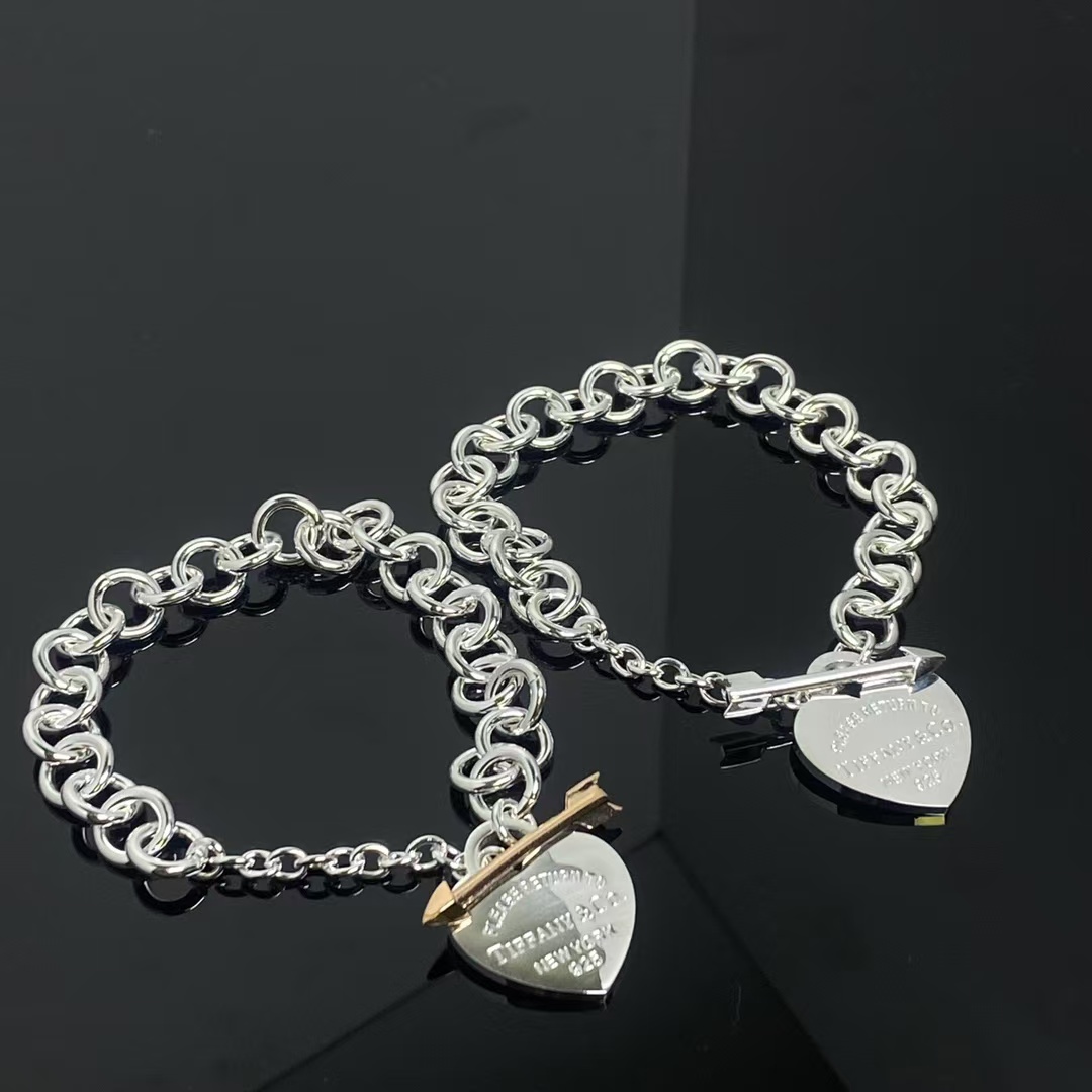 Replica Tiffany Arrow Lovestruck Heart Tag Charm Chain Bracelet