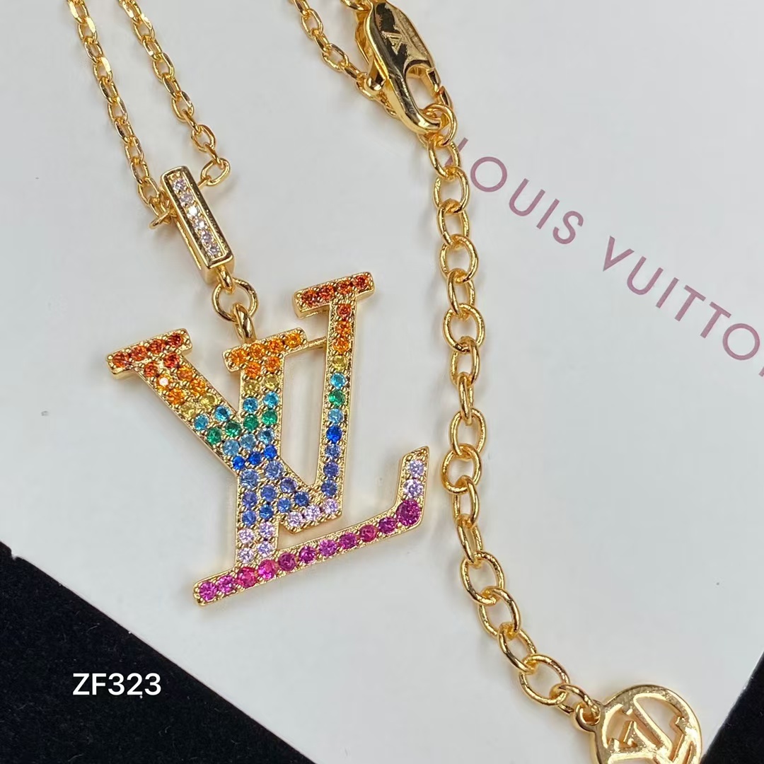 Replica Louis Vuitton Colorful Diamond LV Letters Pendant Necklace