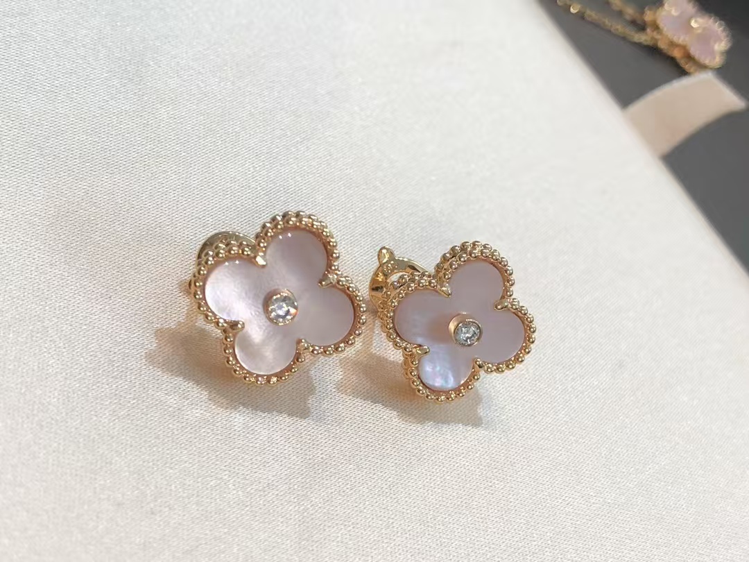 Replica Van Cleef & Arpels Pink Mother of Pearl Clover Stud Earrings