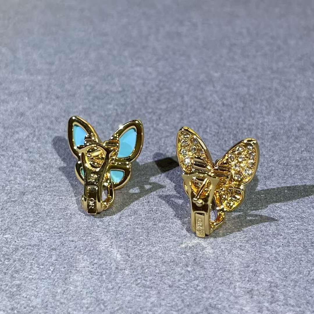 Replica Van Cleef & Arpels Blue & Diamond Two Butterfly Earrings