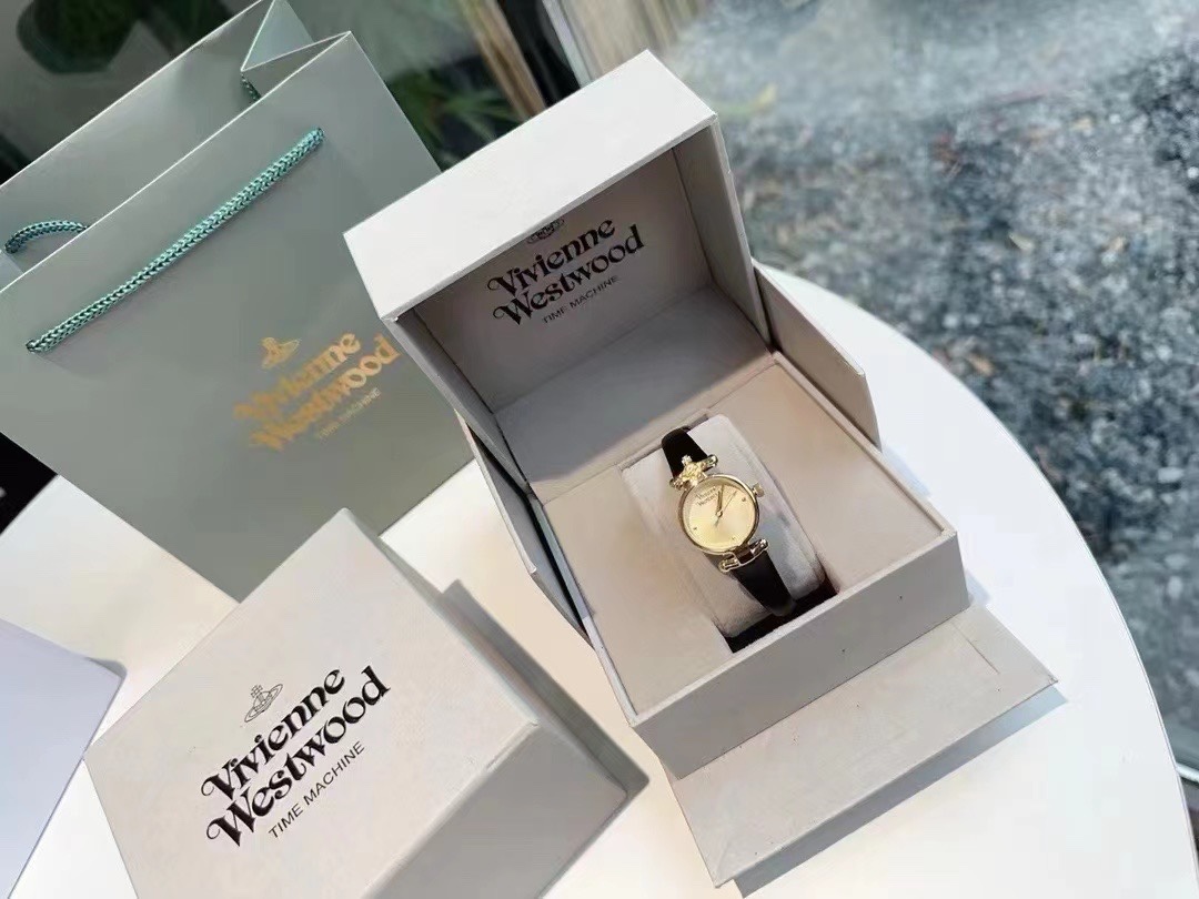 Replica Vivienne Westwood Black Genuine Leather Band Watch - 23MM